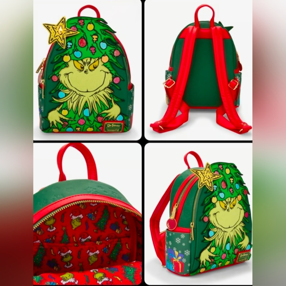Loungefly Dr. Seuss Grinch Backpack - Green & Red with Gold Star